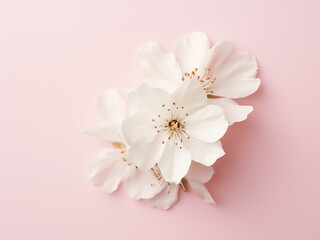 Fashionable flat lay with white flower on pastel pink offers space for text