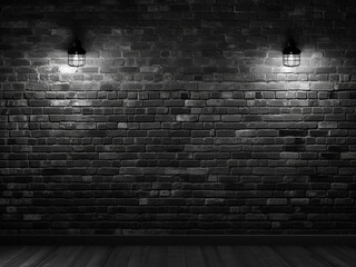 3D illustration presents a textured background of black and white brick wall