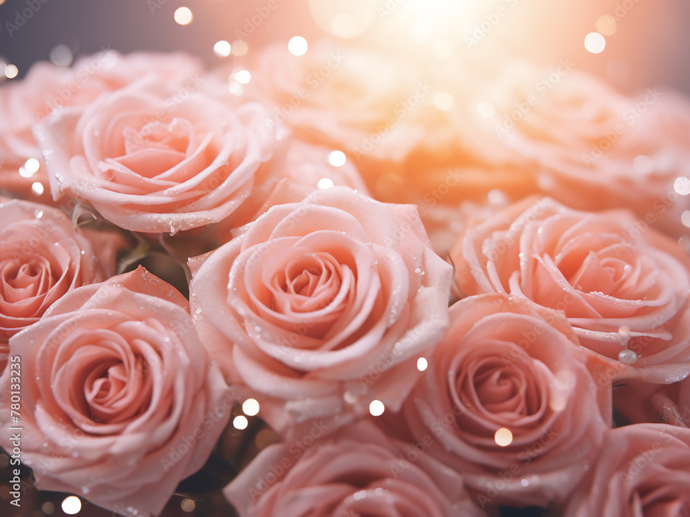 Poster abstract background showcases defocused soft lights and rose bokeh