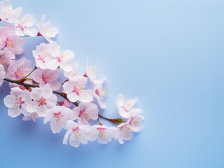 Fototapeta premium Cherry blossoms create a scenic view on blue background