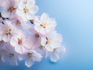 Sakura blossoms on blue background, perfect for spring greetings