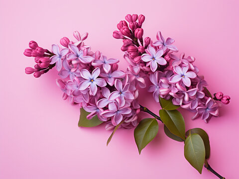 Pink background enhances the beauty of blooming lilac flowers