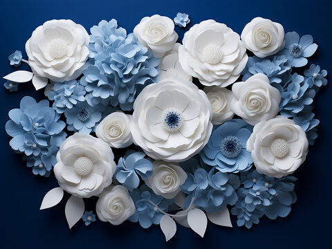 Stock photo displays blue and white flowers with I love you written in black