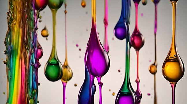 rainbow colored paint dripping into water and combining. Seamless loop, slow motion, high resolution, 4k