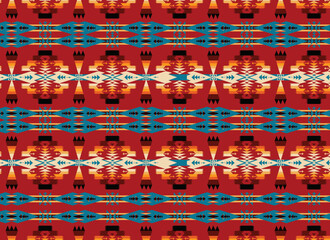Red Navajo seamless pattern. Traditional native american southwestern tribal geometric pattern.	