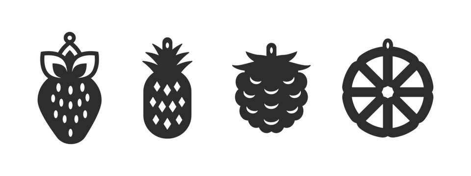 Set of fruit earring designs. Vector silhouette for cutting earrings, pendant or keychain. Laser cut template of leather, wood or metal