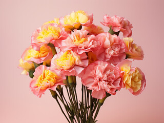 Pink carnations convey holiday wishes on a vibrant yellow backdrop