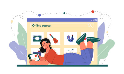 Woman with online course vector