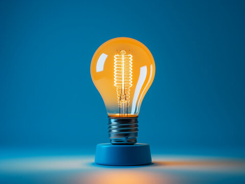 A round lamp emits bright light against a blue background, its image captured vividly