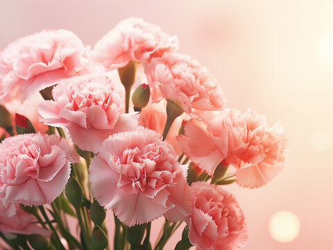 Soft-colored carnation bouquet creates a blurred background