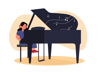 Piano girl vector concept