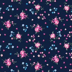 Bouquet of roses and hearts pattern