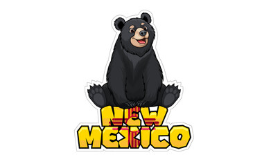 Cute Vector cartoon New Mexico sticker with black bear 