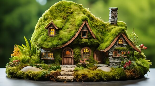 Enchanting Moss-Covered Cottage: A Whimsical Haven Nestled Amidst Nature's Embrace, Inviting Serenity and Magic into Every Corner of Its Quaint Abode