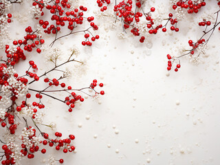 Red cranberry branches and baby's breath create a winter composition