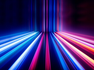 Neon backdrop features bright lines and vibrant stripes