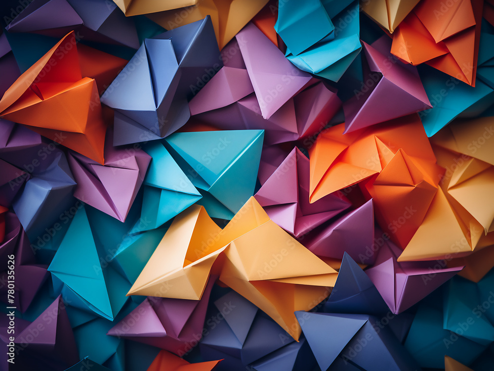 Poster retro-toned backdrop features an array of colorful origami paper sheets