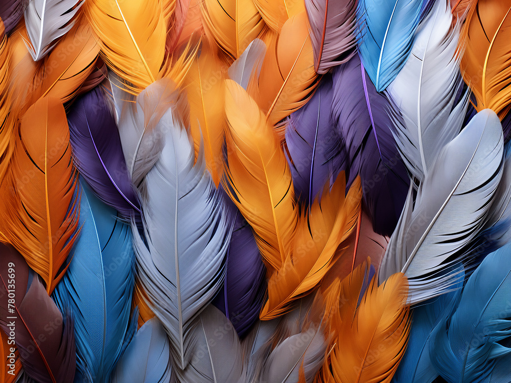 Poster boho-style minimalism showcased in a colorful feather pattern on a natural flat lay background