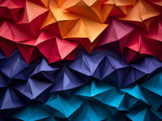 Naklejka premium Close-up shot reveals the intricate patterns of colorful origami paper background