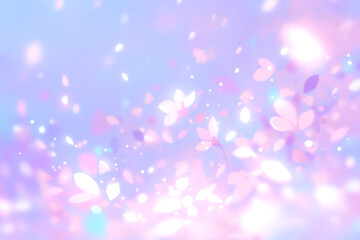 パステルカラーのキラキラ輝く花びらが舞う幻想的な春のボケのエフェクト