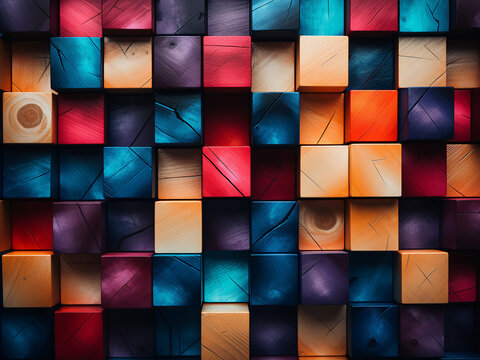Toned close-up captures the vibrancy of colorful wooden cubes