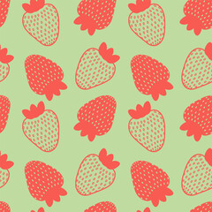 Seamless pattern with hand drawn strawberries. Modern design for print, wrapping paper, textile, fabric, wallpaper, texture. Vector illustration in pink and mint colors