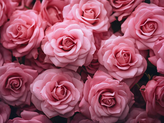 Close-up of pink climbing roses against a softly filtered backdrop