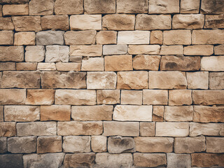 Wide angle perspective capturing the textured stone wall design in natural light