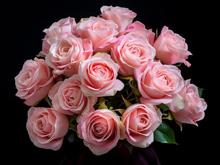 Vintage filter enhances the romantic allure of pink and white roses against a dark background