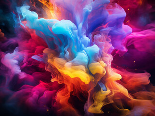 Journey through colors unfolds in an ethereal abstraction, a whirlwind of cosmic hues - obrazy, fototapety, plakaty