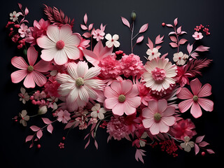 Small pink flowers create a charming floral composition