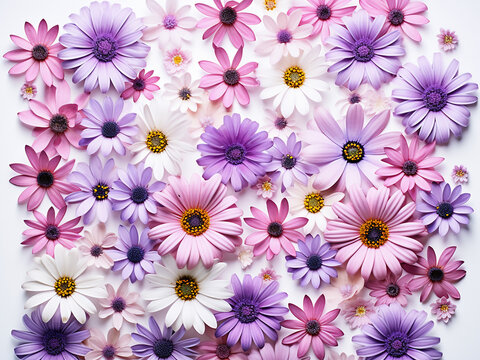 Pink daisies and purple alfalfa flowers form a delightful floral pattern