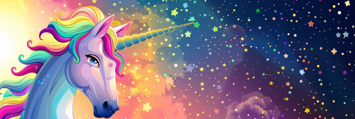 Unicorn painting with starry background