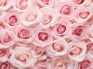 Roses flower texture forms a floral pattern in a top-down view on a white background