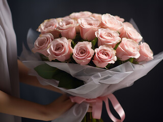 Women's Day congratulatory image shows a hand holding pink roses