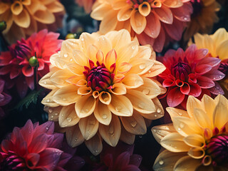 Flower meadow framed against a blue sky with white clouds