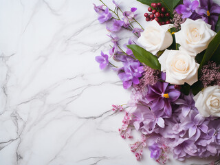 White blooms contrast beautifully against a marble backdrop - obrazy, fototapety, plakaty