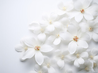 Fototapeta na wymiar White flowers adorn a white background, providing ample copy space