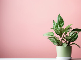 Indoor greenery enhances minimalist home decor against a pink backdrop