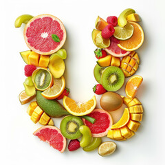 Alphabetical Assortment of Fresh Fruits Creating a Colorful Letter U