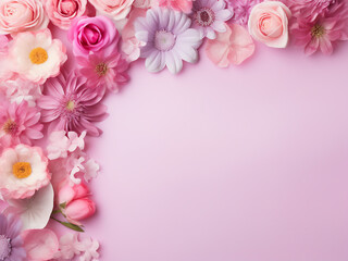 Pastel background with silk flowers for Mother's Day or Valentine's Day