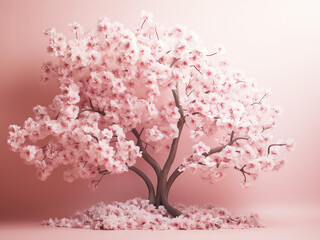 Cherry blossoms tree against pink pastel backdrop signifies spring's arrival