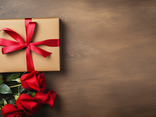 Red ribbon-adorned kraft gift box for special occasions