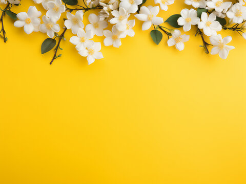 Bright yellow background adorned with jasmine flowers