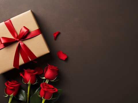 Kraft gift box with red ribbon and rose, perfect for special occasions