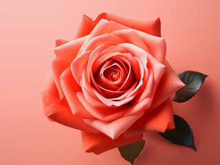 Rose and petals featured on a living coral color background - obrazy, fototapety, plakaty