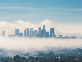 California's misty skyline visible over Los Angeles