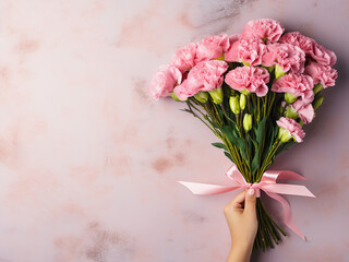 Blooming carnations held by a woman offer a Mother's Day photography concept
