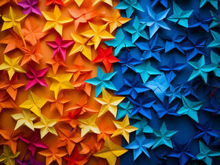 Chinese-style origami decorates a multicolored paper background, ideal for photos
