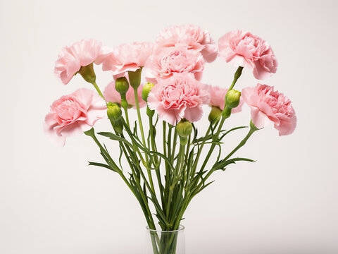 Mother's Day concept is illustrated with lovely baby pink carnations on white